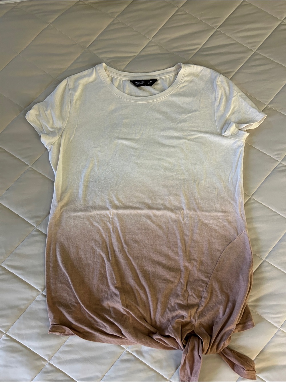 Simply Vera Vera Wang White to Brown Ombre Tie-Hem Short Sleeve Tee